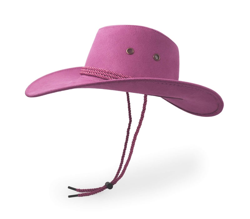 UltraKey Cowboy Hat, Sun Hat Faux Felt Leather Suede Travel Cap Western Hat Outdoor Sun Protect Pink - Image 3
